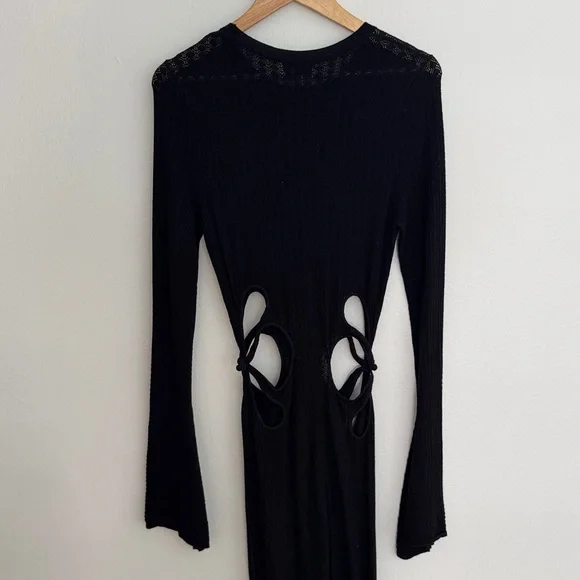 Sau Lee Black Long Sleeve Dress with Cut-Out Accents Long Sleeve